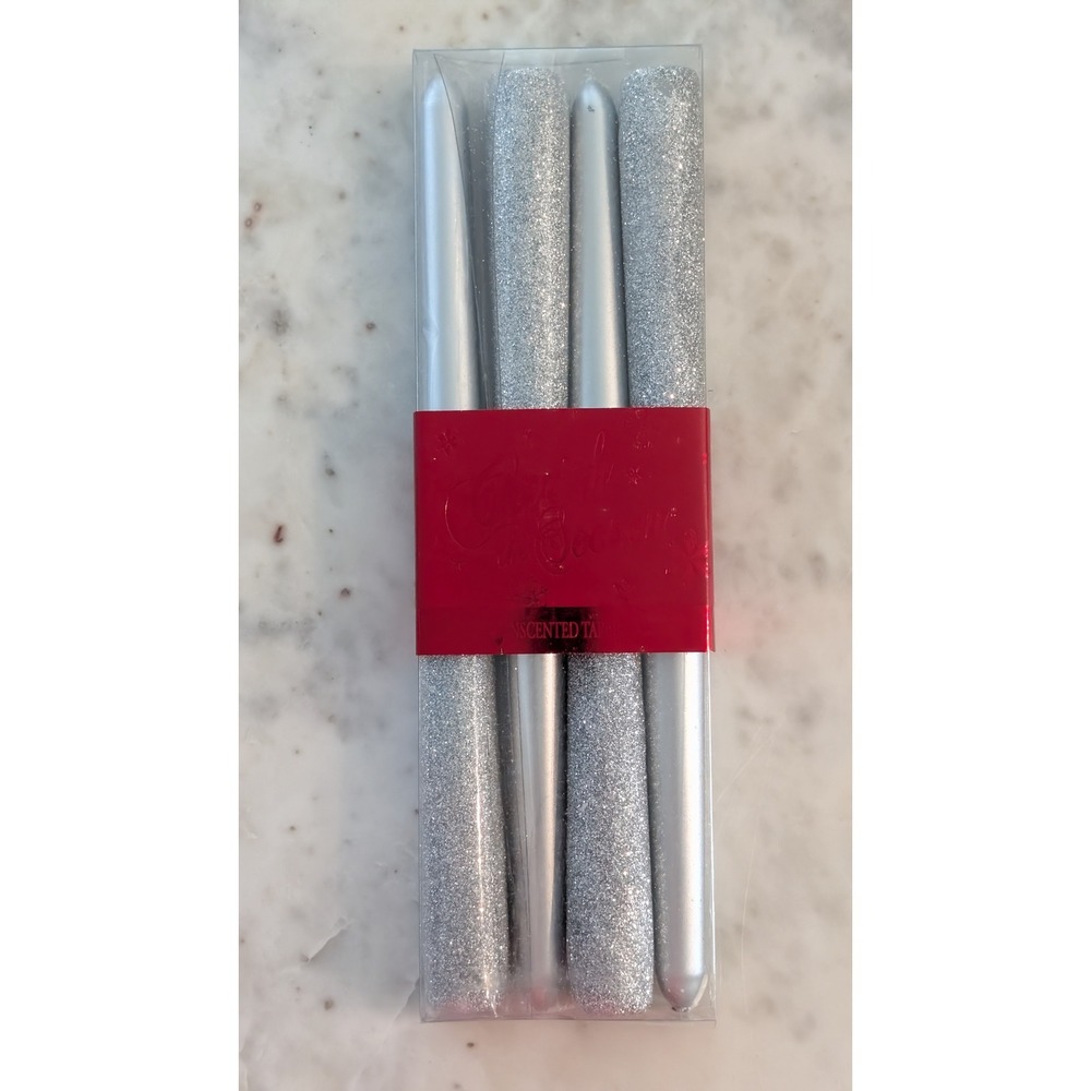 Silver Glitter Taper Candlesticks, set of 4